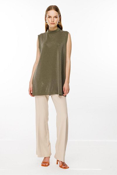 Ghisa Y.Khaki Sleeveless Stone Detailed Tunic