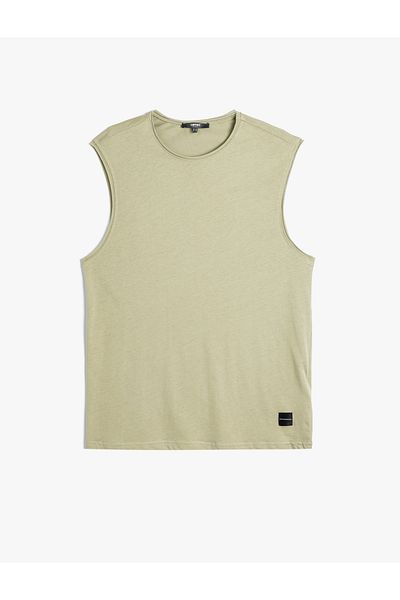 Koton Basic Sleeveless T-Shirt with Hollow Sleeve Label Detail and Crew Neck