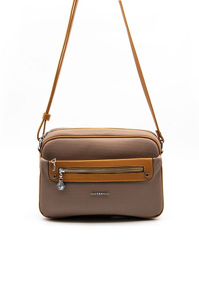Silver Polo Ασημί & Polo Sand - Γυναικεία τσάντα χιαστί A.Taba SP753