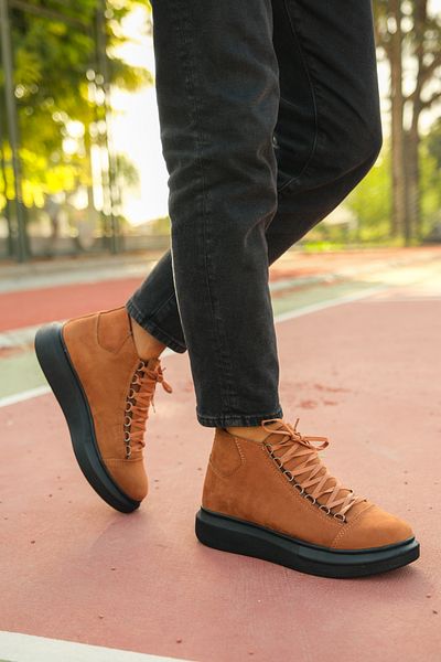 Riccon Ανδρικές Μπότες Suede Tan Μαύρες0012575