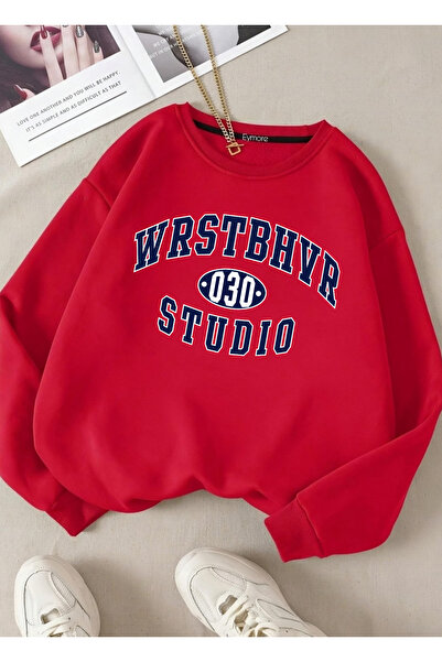 Genel Markalar WRSTBHVR 030 STUDİO BASKILI BİSİKLET YAKALI SWEATSHİRT
