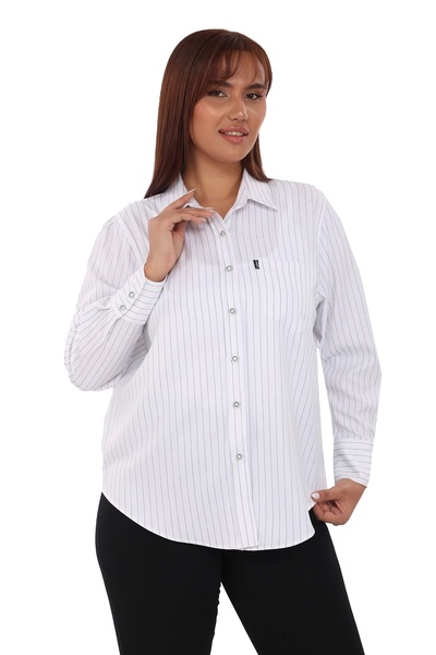 Lady Majestic قميص مخطط مقاس كبير - مقاس مريح