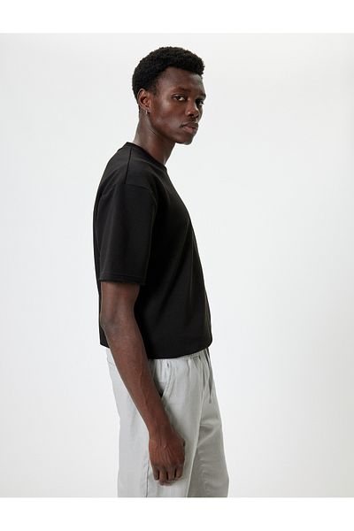 Koton Μπλουζάκι Cotton Blend Oversize με κοντό μανίκι Crew Neck