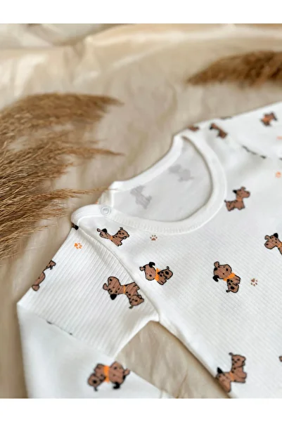 Zuff Baby Unisex Brown Foam Patterned Long Sleeve Baby Body and Zibin 0-5 Years 0121100