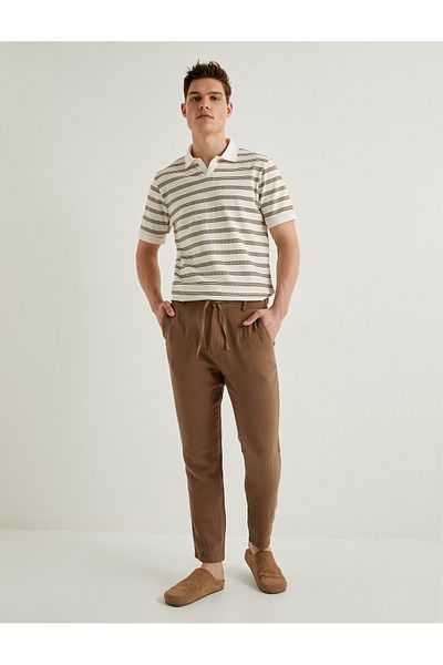 Koton Βαμβακερό T-Shirt Polo με λαιμόκοψη με υφή κοντό μανίκι