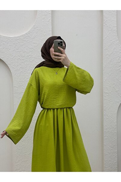 Modamorfo Linen Set - Crew Neck Blouse and Skirt - F.Green