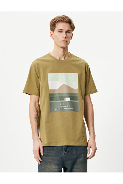 Koton Pánské tričko 4sam10044hk 871 Khaki Jersey s krátkým rukávem