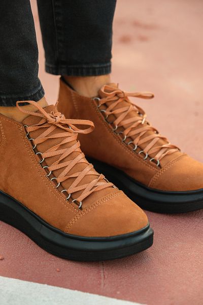 Riccon Ανδρικές Μπότες Suede Tan Μαύρες0012575