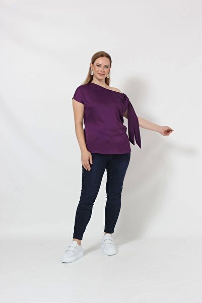 Moda Berray 3250 Tek Omuz Bağlama Detaylı Bluz Mor
