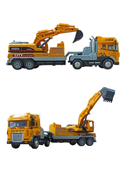 PopŞeker Metal Kasalı Işıklı-Sesli Kamyon Taşıyıcılı Kepçe ile İnşaat Maceral...