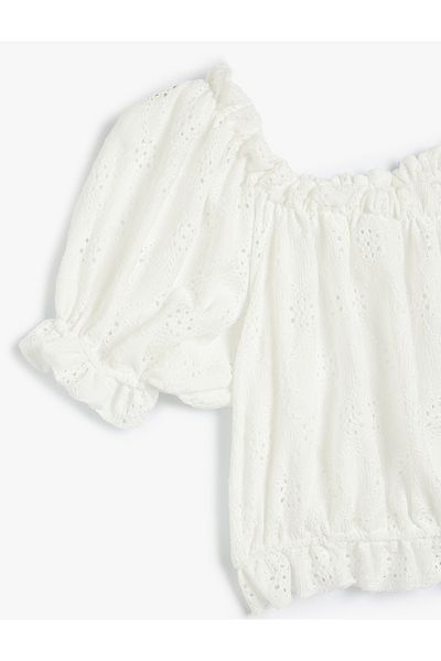 Koton Short Balloon Sleeve RuFFle Crop Blouse