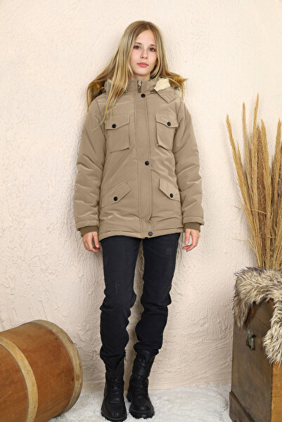 Jannock Copii Fete/Băieți Unisex Piele de căprioară autentică importată cu glugă detașabilă din blană Paltoane lungi de iarnă