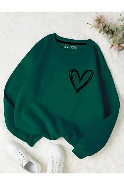 eymore Hanorac negru cu imprimeu inimă și guler rotund
