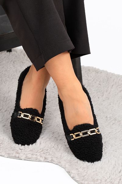 RENKLİBUTİK Plush Furry Chain Women's Home Shoes Ballerinas