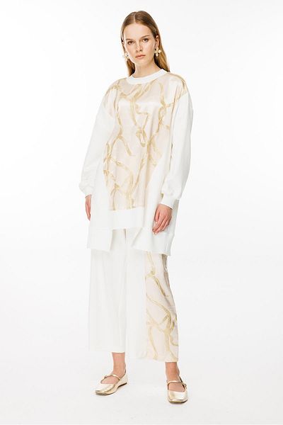 Ghisa Ecru Tunic and Trousers Set - Rib Detailed