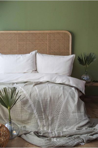 Apricitas HOME June Sage Muslin Double Personal Duvet Cover & Bed Cover Set