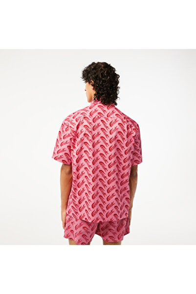 Lacoste Erkek Relaxed Fit Kısa Kollu Desenli Pembe Gömlek