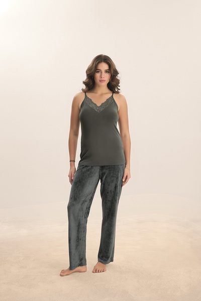 Sevim 16190  KADİFE 3 LÜ PİJAMA TAKIM