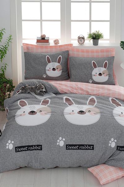 Eponj Home Σετ Παπλωματοθήκης Mature Double - Rabbit A. Brown-Grey-Pink