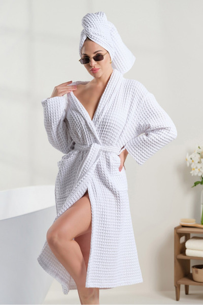 OYALI TEXTİLE Μπουρνούζι από 100% βαμβάκι εξαιρετικά μαλακό - Μπουρνούζι με γιακά σάλι