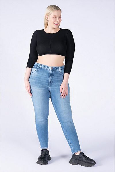 BPF Plus Size Blue High Waist Skinny Jeans