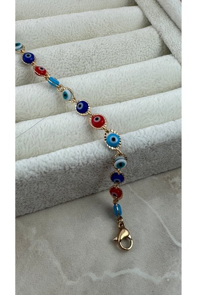 Alsem Women's Evil Eye Bead Embroidered Gold Plated Adjustable Bracelet, Evil Eye Bead Embroidered Bracelet