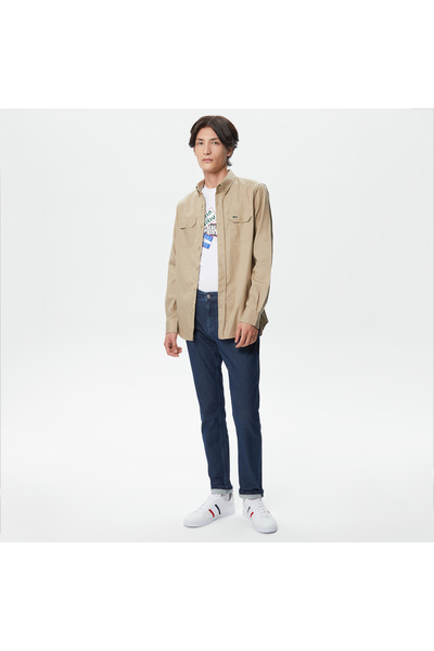 Lacoste Erkek Slim Fit Düğmeli Yaka Bej Gömlek