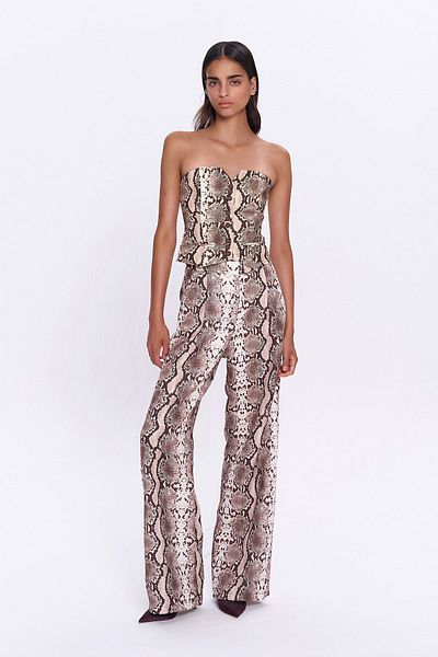 Quzu Strapless Brown Blouse - Snake Pattern