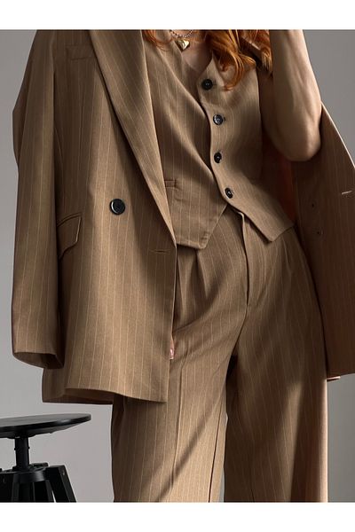 bonnline Striped Vest Pleated Detail Palazzo Oversize Suit Dress