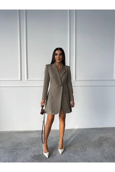 popibutik Φόρεμα με μονό κουμπί Atlas Fabric Khaki Jacket με πιέτες