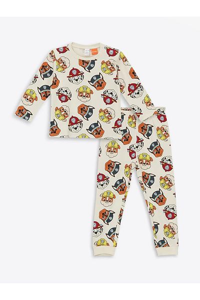 LC Waikiki Lcw Baby Ecru Printed Crew Neck Long Sleeve Paw Patrol Printed Baby Boy Pajamas Set