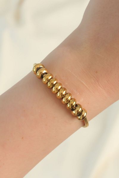 Mu Art Ahşap 316L Steel Gold Color Oval Figured Bracelet