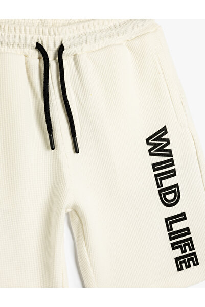 Koton Şort Slogan Baskılı Cepli Beli Bağlamalı Pamuklu