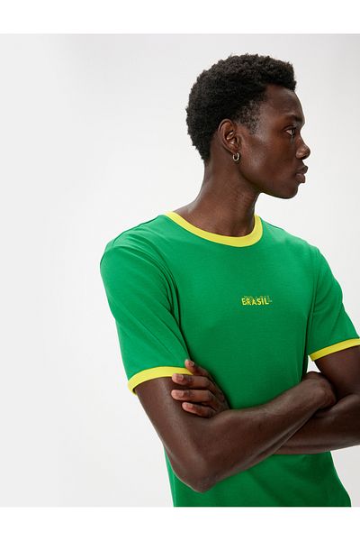Koton Μπλουζάκι με στάμπα Slim Fit με σλόγκαν με λαιμόκοψη