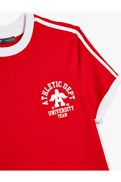 Koton Slim Fit Tişört Kolej Baskılı Kısa Kollu Bisiklet Yaka