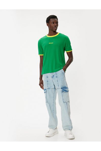 Koton Μπλουζάκι με στάμπα Slim Fit με σλόγκαν με λαιμόκοψη