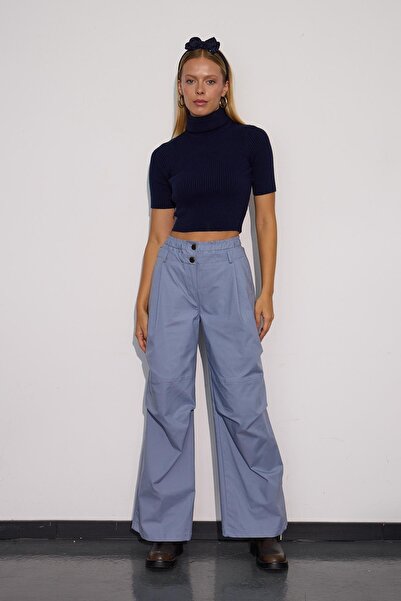 NOK İSTANBUL Urban Luxe Bel Detaylı Bol Pantolon İNDİGO