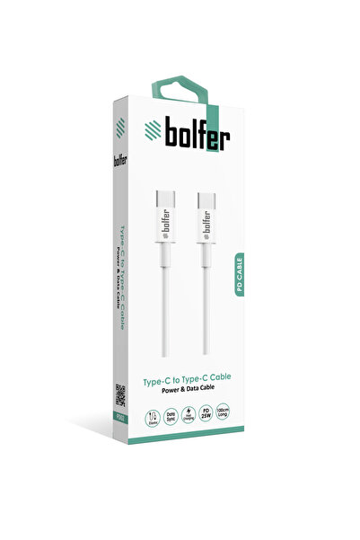 bolfer Type-C To Type-C Hızlı Şarj Kablosu 25W Beyaz