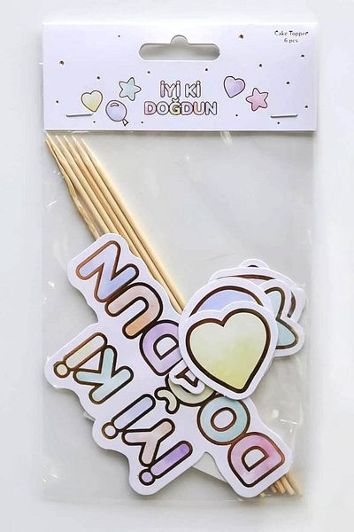 Le Mabelle Happy Birthday Cake Decoration with Multicolored Heart Detail