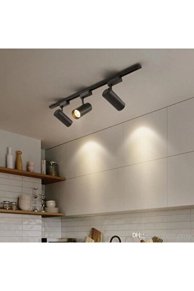 Led Siyah Kasa Günışığı 6 Adet 30w Ray Spot Vitrin Armatürü 2 mt Raylı Spot Lamba