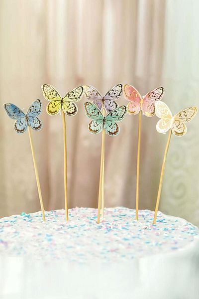 Le Mabelle Multicolored 6-Piece Butterfly Figure Cake Decoration
