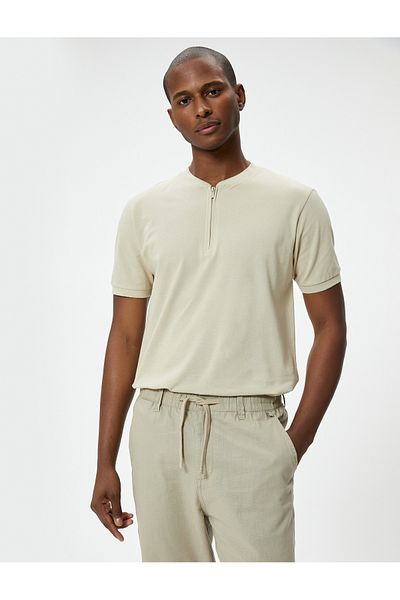 Koton Prevailing Collar T-shirt Half Zip Slim Fit Short Sleeve