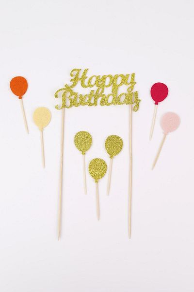 Le Mabelle Gold Happy Birthday Balloon Cake Decoration
