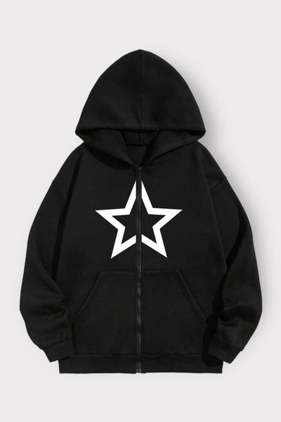 Violon Crni Hollow Star unisex kardigan sa patentnim zatvaračem