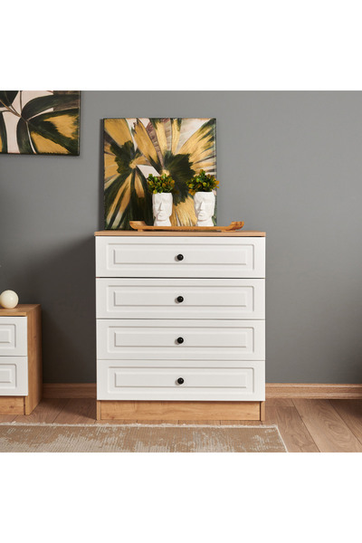 Just Home Ares 4 Çekmeceli Şifonyer - Safir Meşe / Beyaz