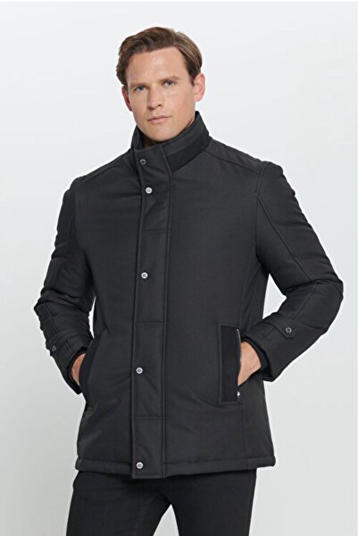 ALTINYILDIZ CLASSICS Standard Fit Regular Cut Stand Collar Black Coat