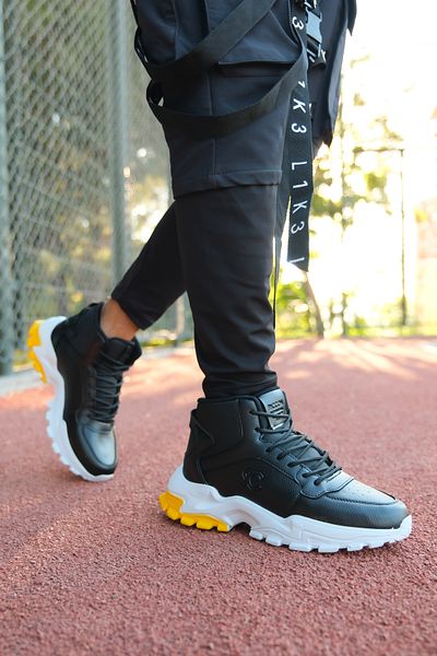 Riccon Unisex Μαύρες Λευκές Κίτρινες Μπότες Sneaker - 0012108