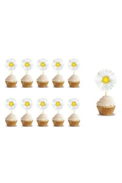 Le Mabelle Στολίδι τούρτας με οδοντογλυφίδες White Daisy 10 τεμαχίων
