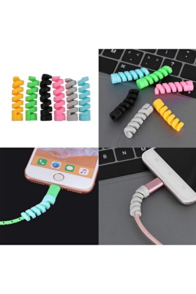 Go İthalat Apple, Android Şaj Kablosu Koruyucu Silikon Spiral Yay Aparat (784)