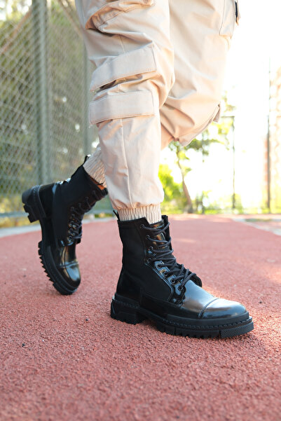 Riccon Patent Leather Men's Black Boots 0012746